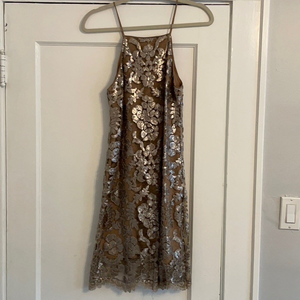 Anthropologie champagne high neck dress sz 4